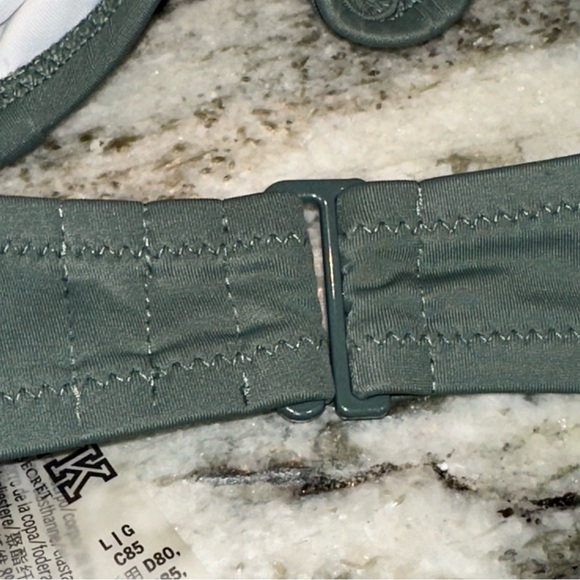 PINK Victorias Secret Midline PLUNGE HALTER BIKINI TOP Olive Army Green Sz Large - Picture 6 of 11